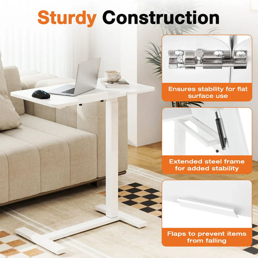 Adjustable Overbed Table with Wheels – Tilting Laptop Desk for Bed, One-Hand Gas Lift 29.5″–43.3″