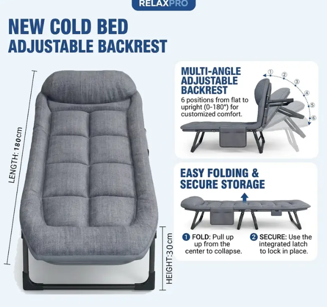 Portable Folding Lounge Bed – 6 Adjustable Positions for Personalized Comfort