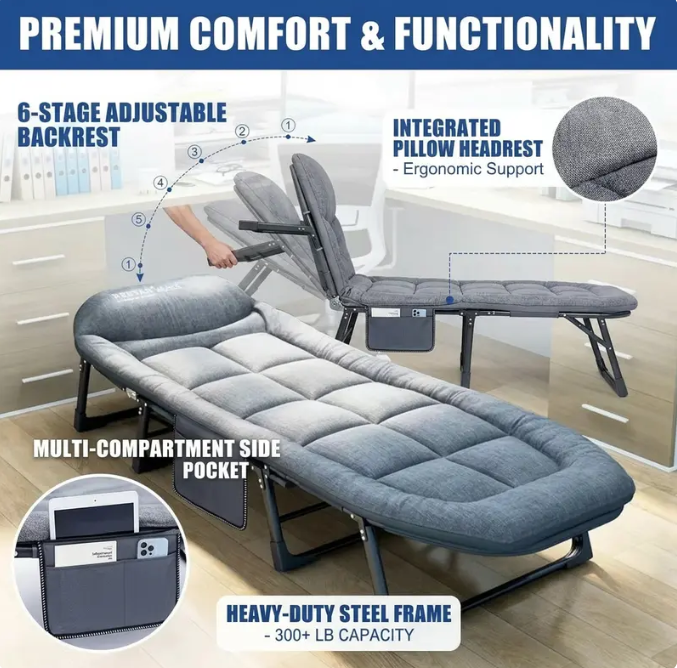 Portable Folding Lounge Bed – 6 Adjustable Positions for Personalized Comfort