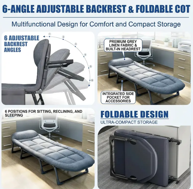 Portable Folding Lounge Bed – 6 Adjustable Positions for Personalized Comfort