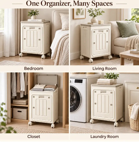 UFORU Rolling Laundry Hamper with Lid – Slim Rectangular, Ventilated & Easy-Clean Storage Basket